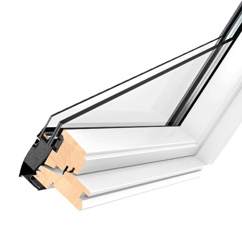 frame-white-pine Cutaway of white painted pine VELUX window